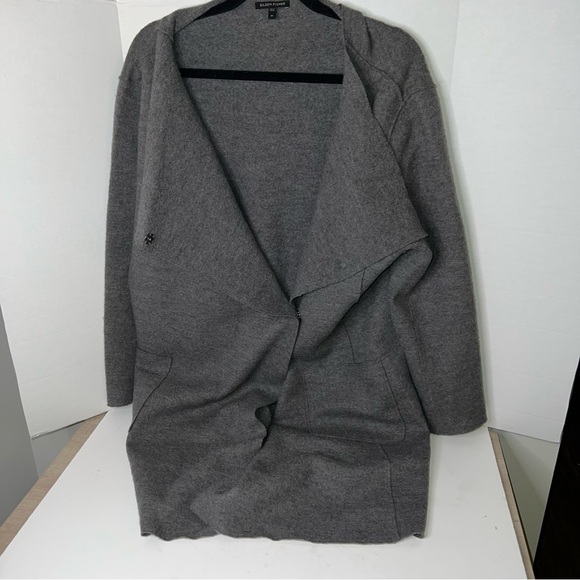 Eileen Fisher Wool Gray Clasp Front Wide Flap Cardigan - Picture 1 of 7